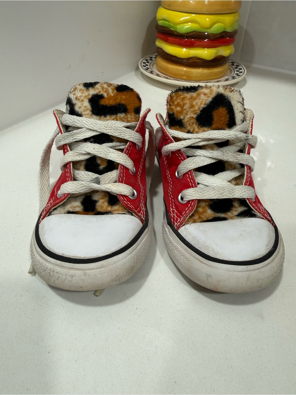 Converse Chuck Taylor All Star Red Canvas Sneakers with Leopard Print Tongue